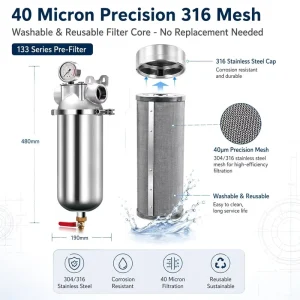 0.15 0.4MPa 304 Stainless Steel Pre Filter Washable 316 Mesh Water Filter 10T H High Flow Purification for Apartment