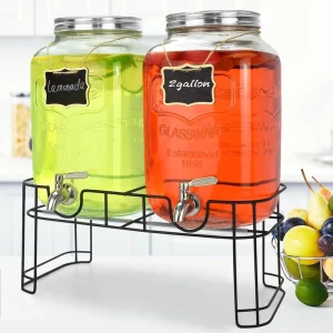 1 Gallon 2 Gallon 4L 5L 8L Glass Jar Drink Dispensers with Stand and ABS Stainless Steel Spigot for Parties 2-Pack 1-Pack