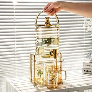 1 Gallon Golden Glass Fruit Juice Barrel Dispenser Glass Water Beverage Drink Dispenser with Tap and Stand