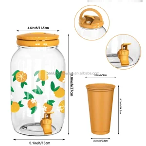 1 Gallon Plastic Drink Dispenser with 4 Pcs 16oz Plastic Cups Portable Beverage Dispenser with Spigot