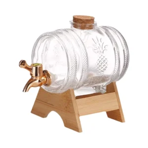 1 Liter Clear Glass Beer and Liquor Beverage Dispenser with Wooden Stand