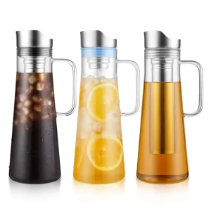 1.2 Litres Iced Tea Carafe with Infuser Borosilicate Glass Pitcher with Stainless Steel Lid Multi Purpose Pitcher