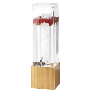 1.25-Gallon Acrylic and Bamboo Cold Beverage Dispenser with Waterproof Design, Faucet, and Ice Core