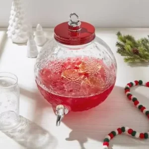 1.5-Gallon Glass Christmas Drink Dispenser with Steel Stand and Snowflake Design