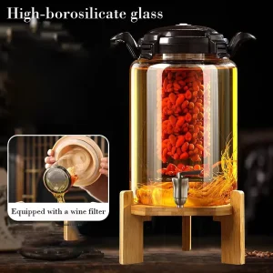 1.5L 2.5L 4L 7.5L 10L 15L 17.5L 20L High-Borosilicate Glass Jar with Tap and Stand for Wine Beer Drink Dispenser