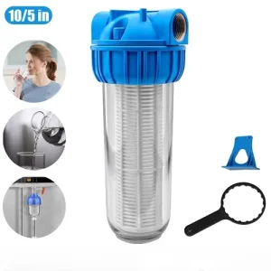 10 * 3/4 Inch Transparent Standard Full House Water Filter System with Pressure Relief Valve, Inlet/outlet Brass
