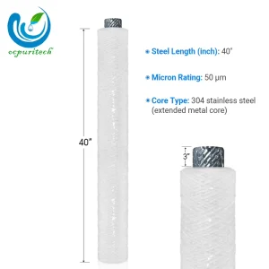 10-40 Inch PP String Wound Filter Cartridge 304 Stainless Steel Core 200L/Hour for Reverse Osmosis Water Filter Parts