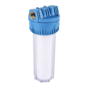 10″ Blue Clear Plastic Inline Filter Housing with Activated Carbon for Under Sink Household Water Filtration 50 GPD Flow Rate