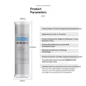 10 Inch CTO Compressed Sintered Activated Carbon Filter 5 Micron Universal Rod Filter Cartridge