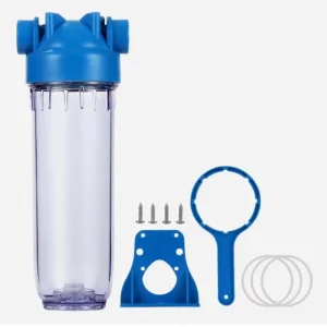 10 Inch Single Stage Transparent Bottle Water Purifier Cleaning Machine Pre Filter Housing 1/2″ 3/4″ 1″