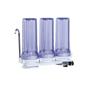 10 Inch Triple Counter Top Water Filter with Sediment Carbon Block GAC Filter Remove Radiation Fluoride and Chloramine