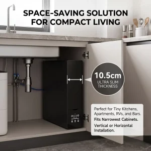 10.5 cm Ultra-Narrow 800 GPD Tankless RO Water Purifier with Flexible Upright or Horizontal Installation for Cafes and Hotels