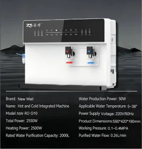 100 GPD Hot and Cold RO System Wall Mounted 5 Stage Tankless Reverse Osmosis Water Purifier for Home Hotel Commercial Use