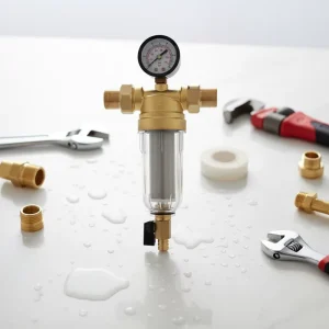 100 Micron Spin Sediment Brass Filter Reusable Adjustable Whole House Pre-Filtration System for Household and Well
