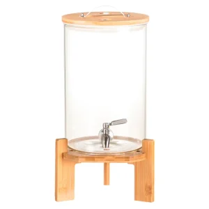 10L Heat Resistant Juice Alcohol Cold Drink Glass Beverage Dispenser with Wooden Rack Lid and Spigot