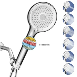 11.5CM 6 Modes Filtered Handheld Shower Head Chlorine Remove Silicone Nozzles Bathroom Showerhead With KDF 55