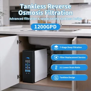 1200G Tankless Reverse Osmosis Water Treatment System Electric and Manual Home High Flow Water Purifier with Plastic Construction