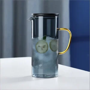 1300ML Nordic Style Glass Cold Water Jug with Lid Thickened Juice Pitcher Heat-Resistant Filtered Water Bottle Smoke Grey Color