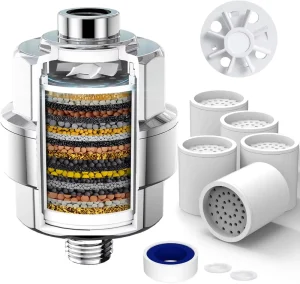 15/20-Stage Shower Head Water Filter for Hard Water and Fluoride Removal