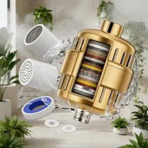 15 Stage Advanced Technology Multi Stage Filtration Shower Head Filter in Bathroom for Hard Water Remove Chlorine and Skincare