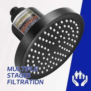 15 Stage Hard Water Shower Filter Head with Vitamin C & Activated Carbon for Chlorine Removal and Skin Care Shower Head Filter