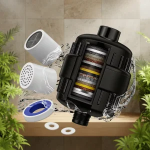 15 States Multi-Stage Filtration Shower Filter with 1 Cartridge for Hard Water and Chlorine Removal