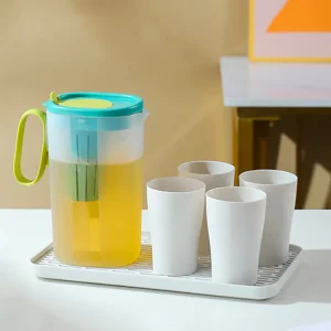 1550ml PP Cold Water Filter Pitcher Set With Cup and Tray Fruit Tea Strainer Scale Plastic Jug With Infuser
