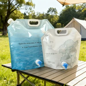 1L to 10L Stand-Up Drink Spout Pouch with Valve Handle Outdoor Water Drink Takeout Bag Portable Liquid Dispenser