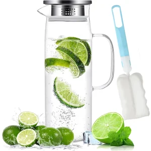 1pc 1500ml Clear Household Drinkware Glass Pitcher Drinking Water Filter Jug With Handle and Stainless Steel Lid
