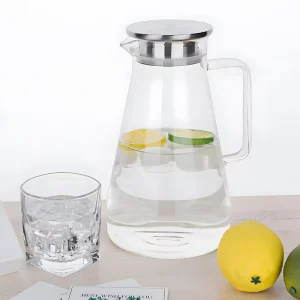 1pc 1800ml Clear Custom logo High Borosilicate Cold Water Juice Beverage Glass Water Filter Jug for Party Home and Kitchen