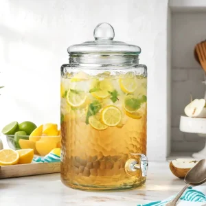 2-Gallon Clear Round Glass Beverage Dispenser Jar with Tap