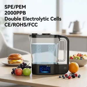 2 L Hydrogen Water Generator Pitcher with SPE PEM Dual System, Double Electrolytic Cells, 2000 ppb H2