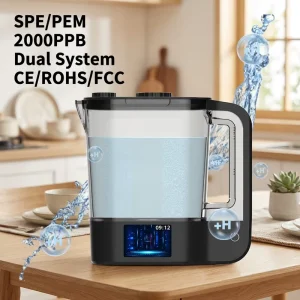 2 L Hydrogen Water Generator Pitcher with SPE PEM Dual System, Double Electrolytic Cells, 2000 ppb Hydrogen Water Kettle