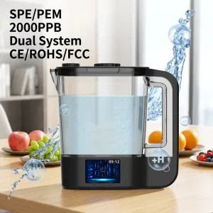 2 L Hydrogen Water Pitcher Generator 2000 PPB SPE PEM with Dual Electrolytic Cells