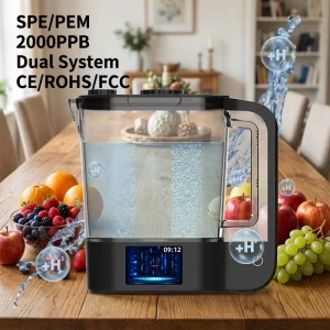 2 L Portable Hydrogen Water Pitcher Generator 2000 PPB SPE PEM Dual System with Double Electrolytic Cells