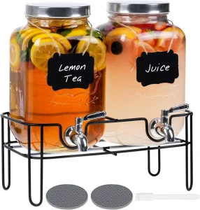 2-Pack 1-Gallon Glass Beverage Dispensers with Stand for Juice and Iced Tea