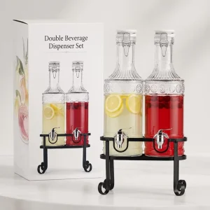 2-Pack Airtight Flip-Top Glass Beverage Dispensers, 2L, for Kitchen and Party Use