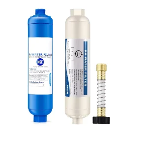 2-Piece Recreational Vehicle Camping Water Filter with Garden Hose Protector and Activated Carbon