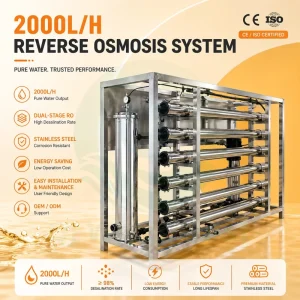 2 Tons/Hour Double-Stage RO System Full Stainless Steel 2000LPH Reverse Osmosis Water Filter for Drinking and Aquarium Use