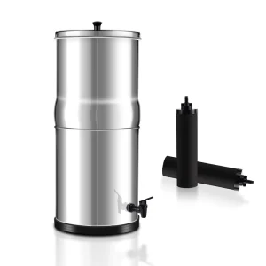 2.25G Stainless Steel Countertop Water Filter System Gravity Inlet 2 Black Elements 2 Fluoride Filters Cold Type for RV