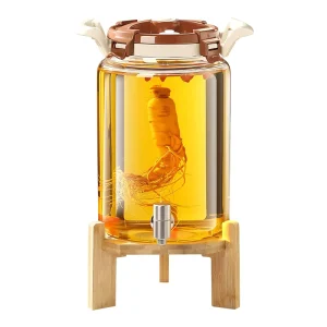 2.5L 5L 7.5L 10L Airtight Glass Drink Dispenser with Tap Bamboo Stand and Sealed Lid