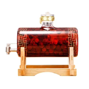 2.5L 5L 7.5L Glass Barrel-Shaped Whiskey Bottle with Tap Wine Dispenser