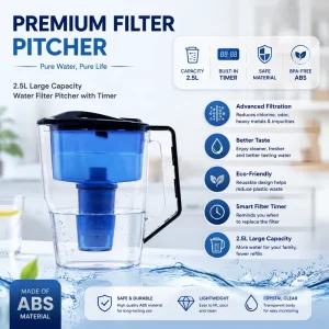 2.5L Alkaline Water Filter Pitcher with 6 Stage Filtration BPA Free Mineral Water Purifier Jug