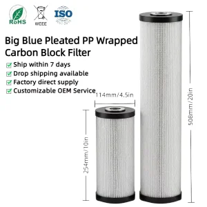 20 Inch Jumbo Pleated PP Filter Washable Sediment Replacement Cartridge Household Hotel Outdoor Water Prefiltration