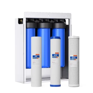 20 Inch Large-Scale Whole-House Water Filtration System with Triple Blue Filter Cartridges, 3 Stages, Electric Manual