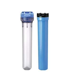 20 Inch Slim Water Filter Housing Blue & Transparent PP Shell Brass Port Whole House RO Pre Filtration Filter Cartridge Housing