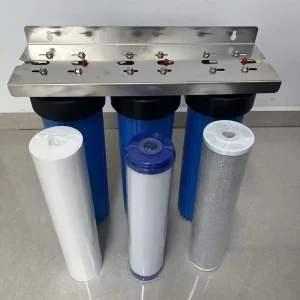 20-Inch Triple Whole-House Water Prefilter System with 4.5-Inch Housing, 5-Micron Filtration, and 1600 GPD Flow Rate