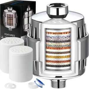 20 Stage Shower Head Filter with 1 Replaceable Filter Cartridges Removing Chlorine and Fluoride Shower Water Filter