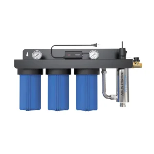 20 x 4.5 Inch 3-Stage BB Whole House Water Filter System GAC Carbon Block UV Pressure Gauge 220V 1-Year Factory Direct