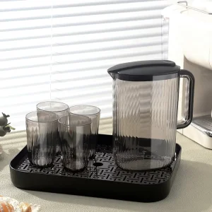 2000 ml Water Kettle Filter Jug 4 Cups Set Amber Colored Water Pitcher Jug Set with Tray